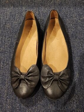 Naturalizer Black Bow Leather Ballet Flats